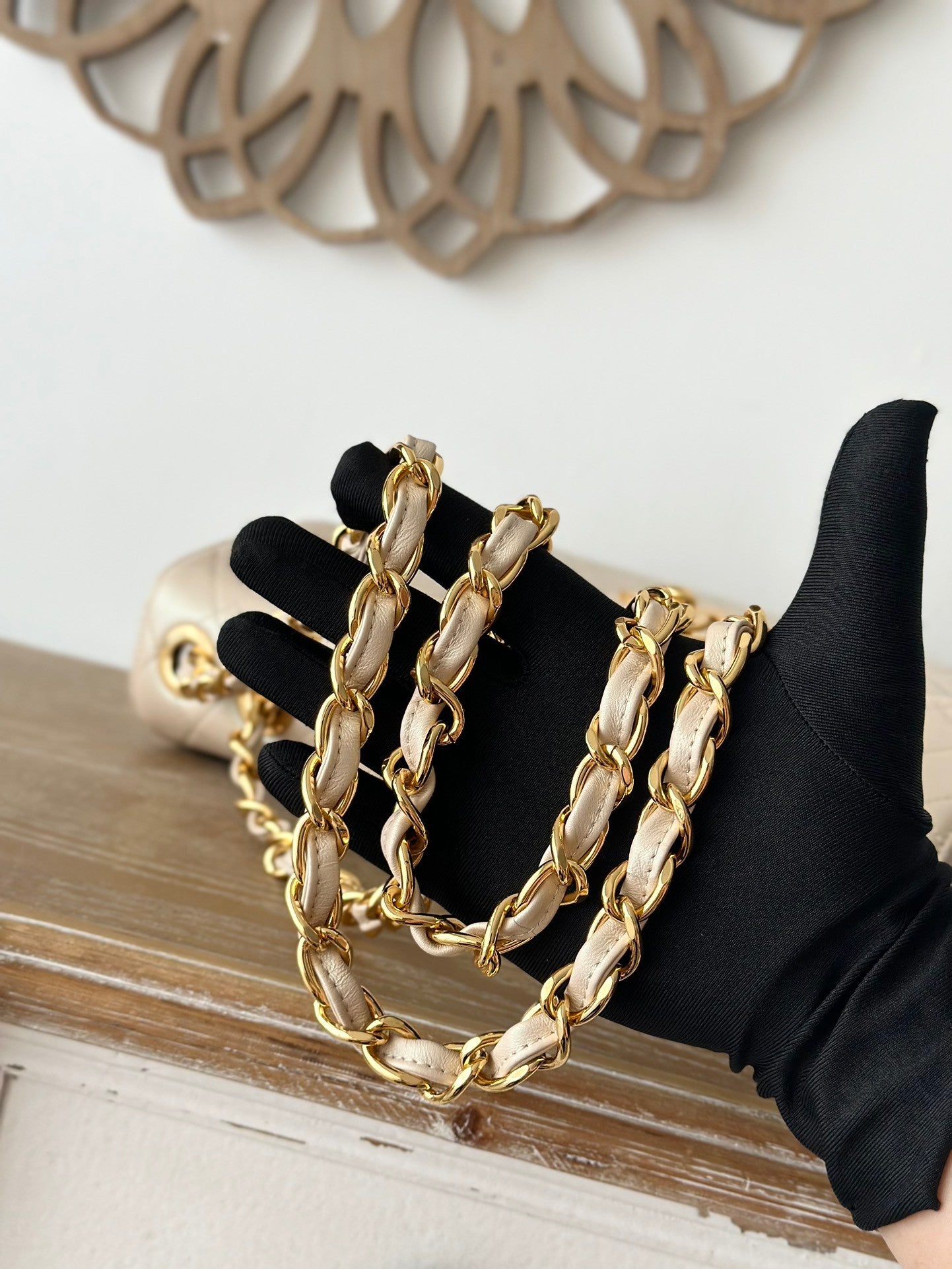 beige  lambskin Quilted Flap Chain Bag