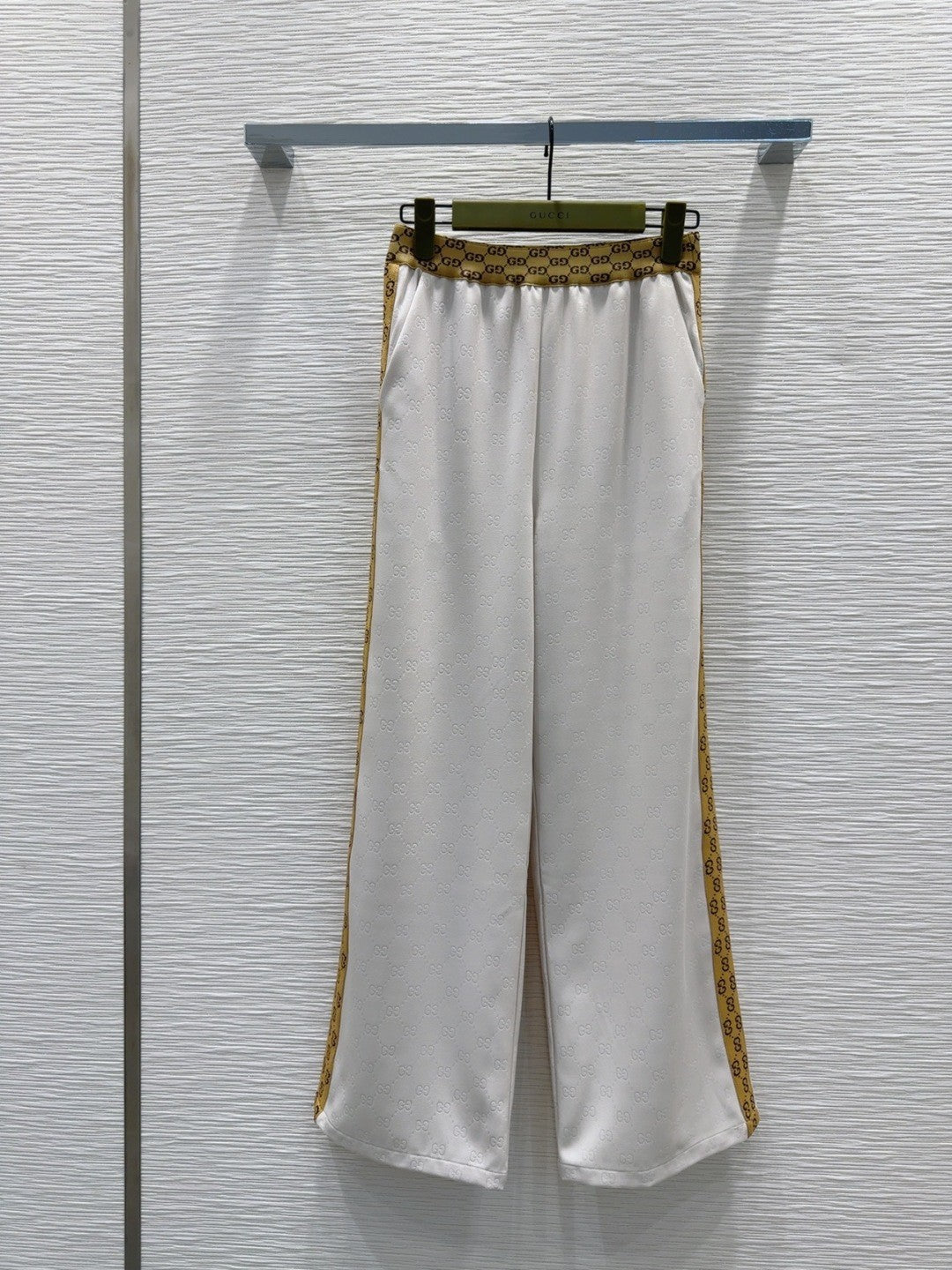 White Jacquard Webbing Printed Trousers