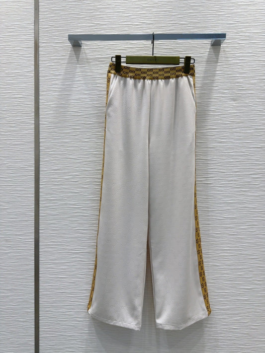 White Jacquard Webbing Printed Trousers