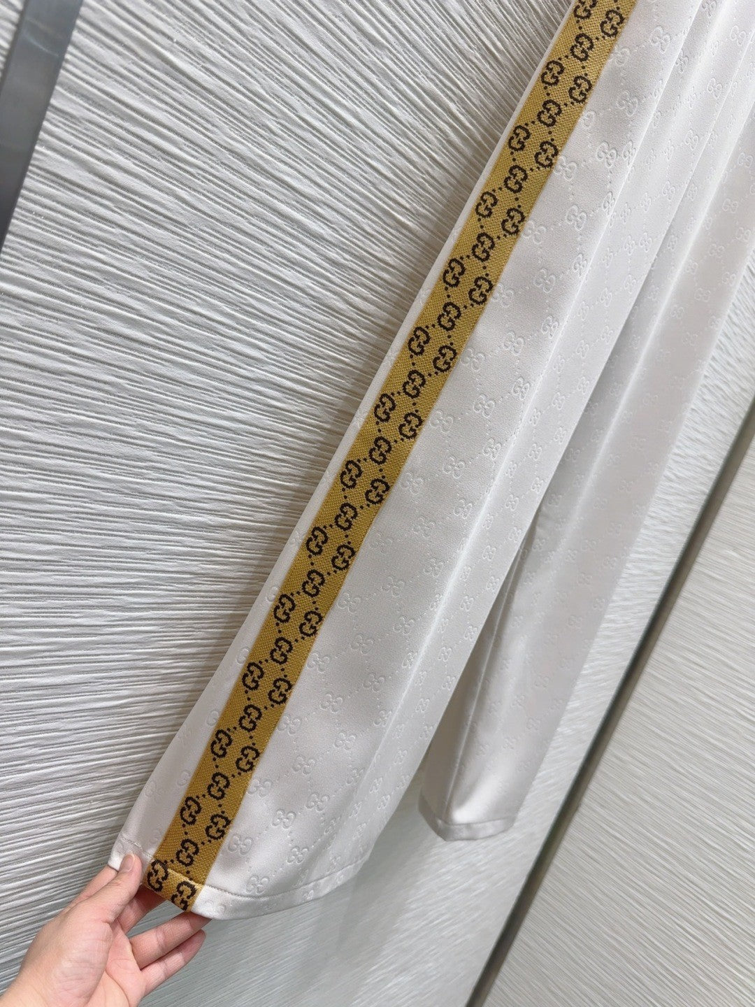 White Jacquard Webbing Printed Trousers