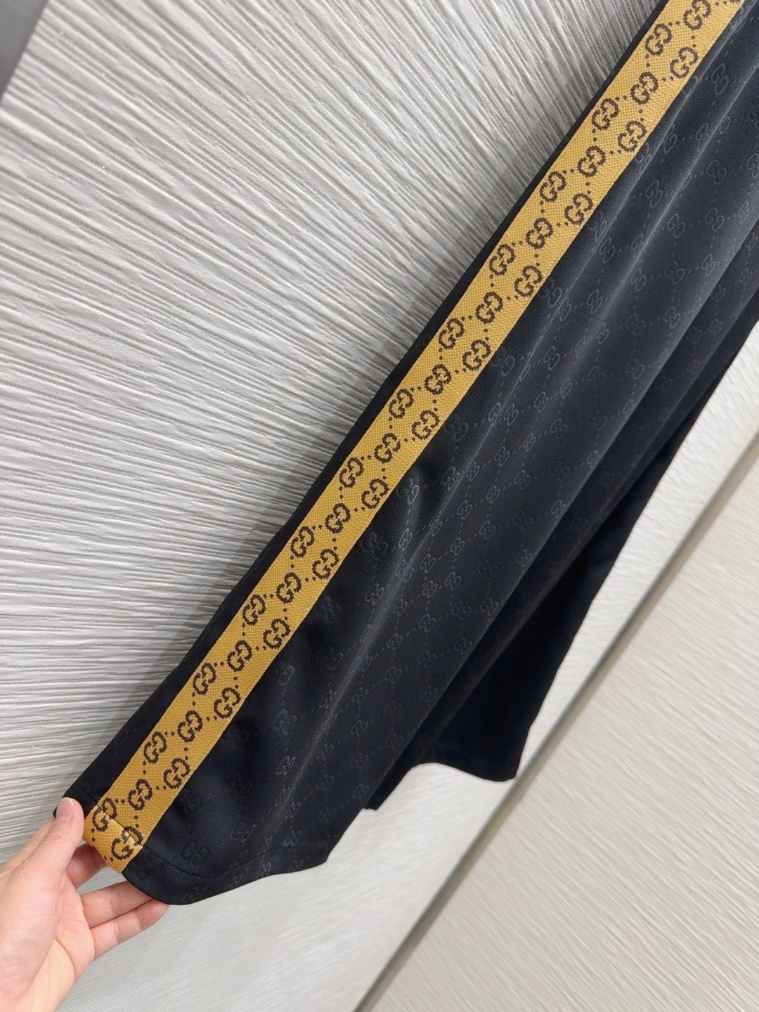 Black Jacquard Webbing Printed Trousers