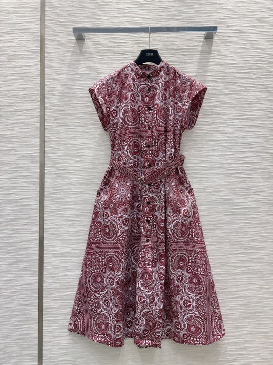 Burgundy Patterned Cotton Dress