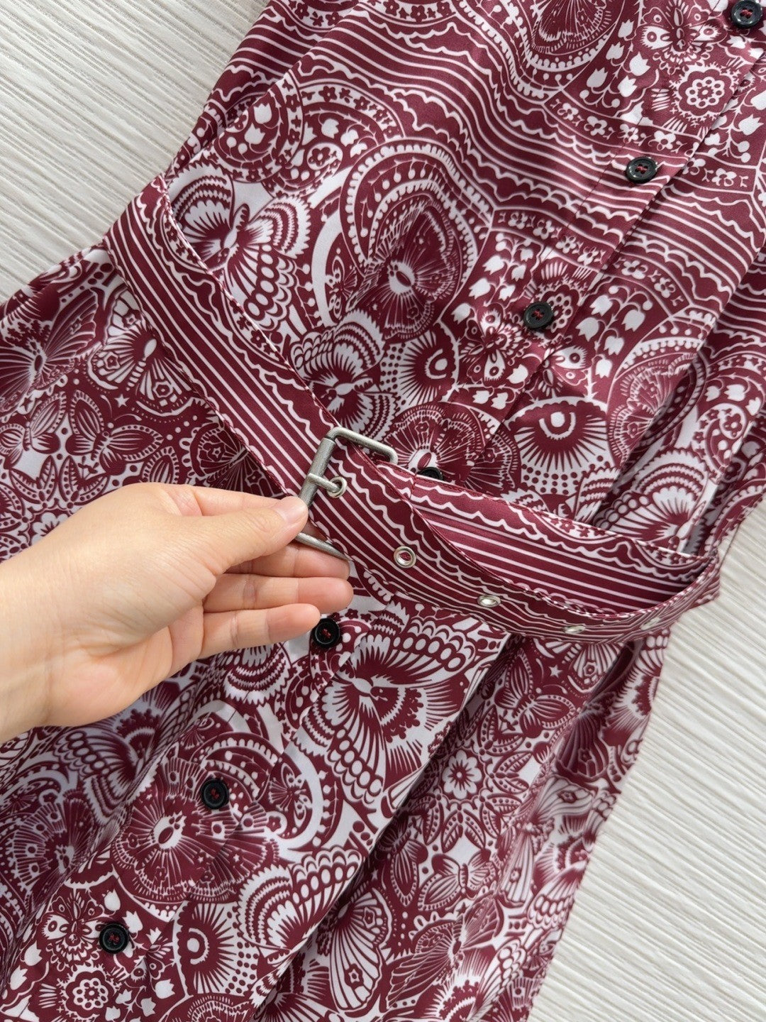 Burgundy Patterned Cotton Dress
