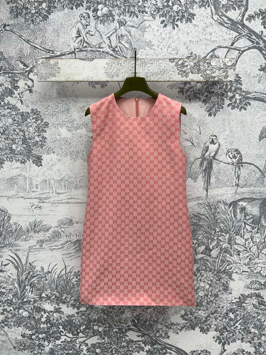 Pink double-G jacquard sleeveless straight tube dress