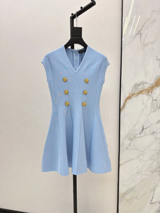 Light Blue Sleeveless V - neck Dress