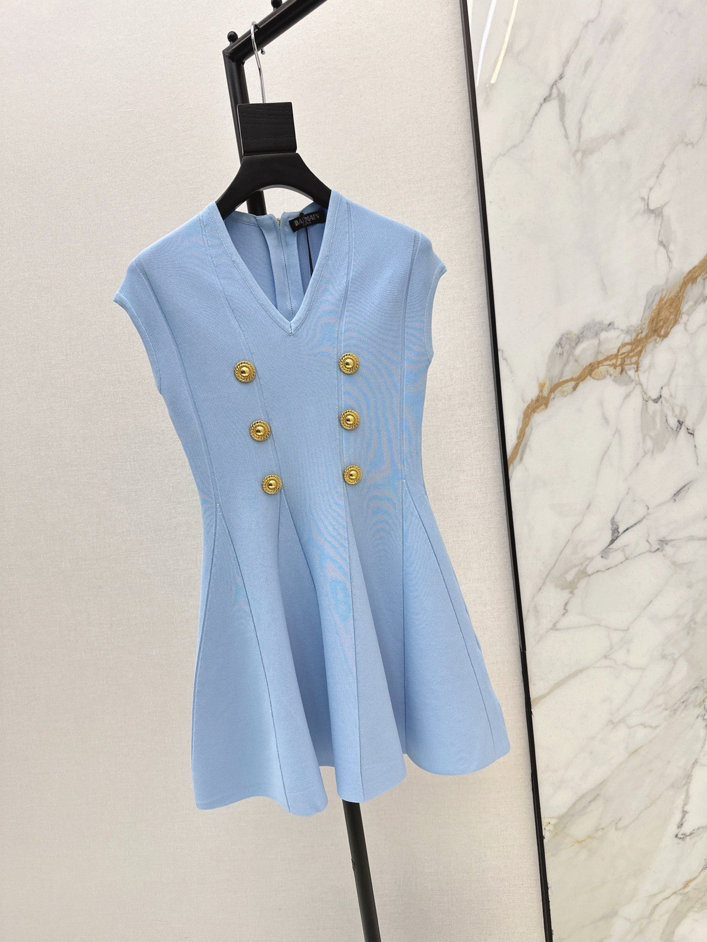 Light Blue Sleeveless V - neck Dress