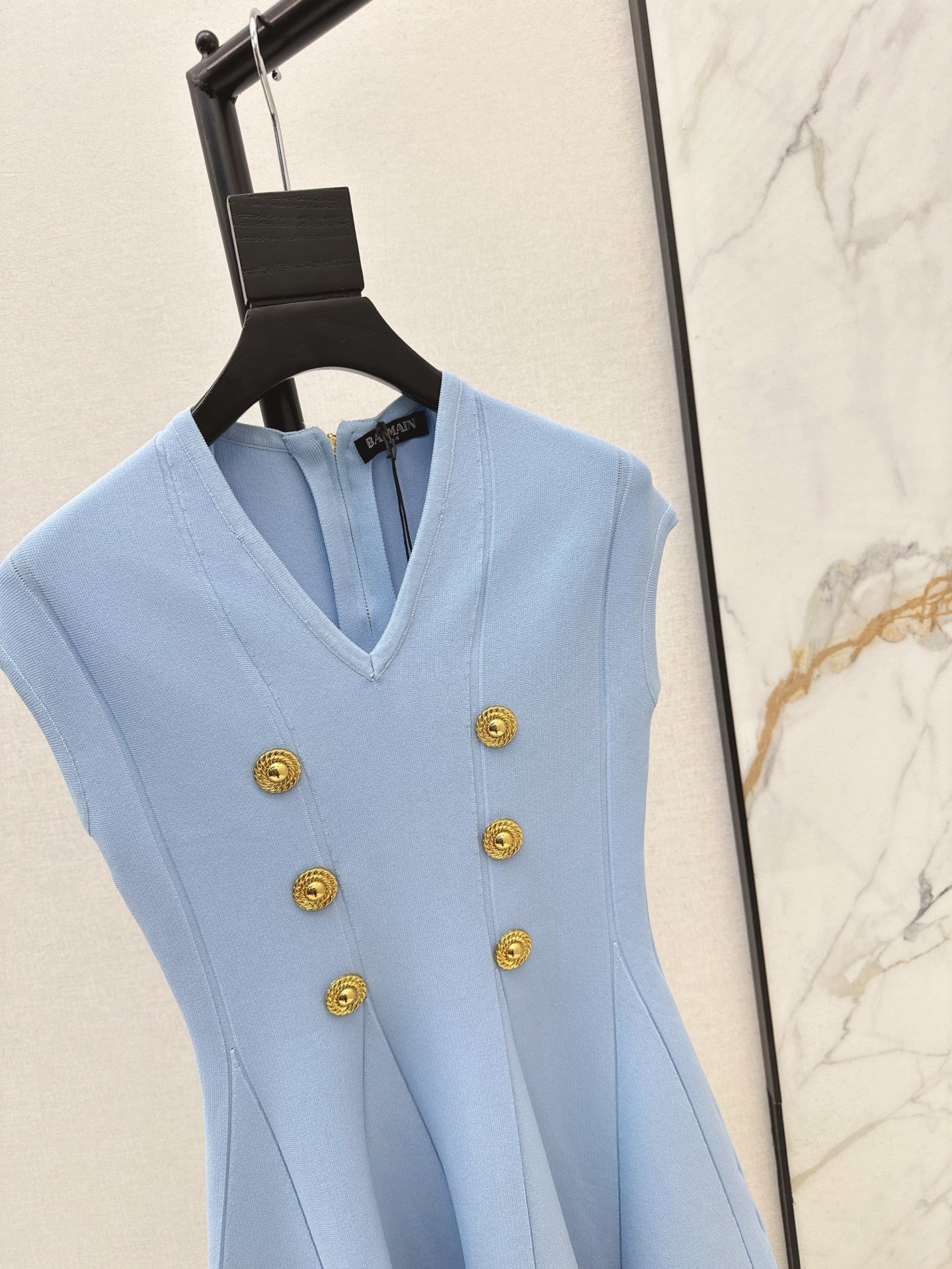 Light Blue Sleeveless V - neck Dress