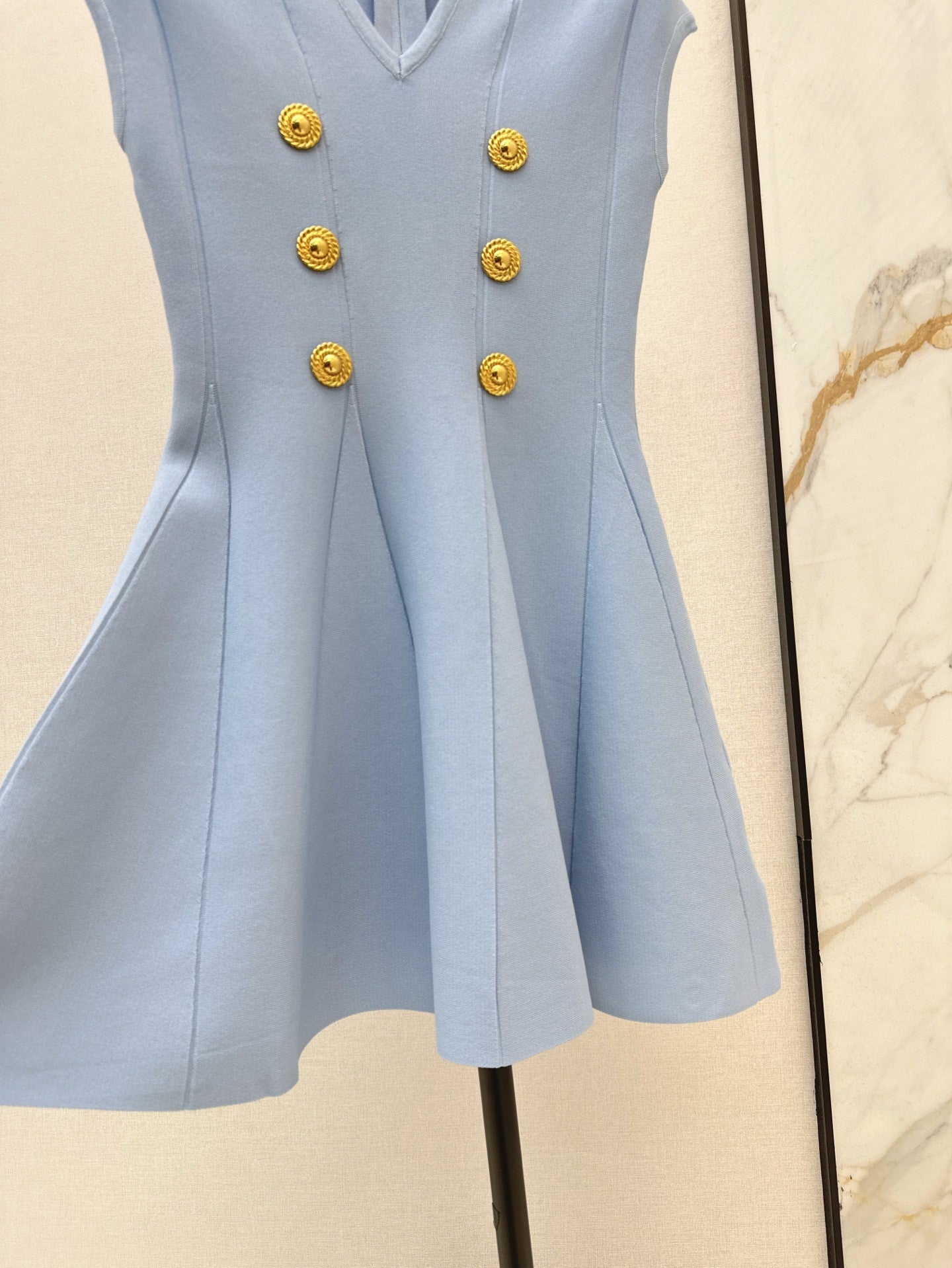 Light Blue Sleeveless V - neck Dress