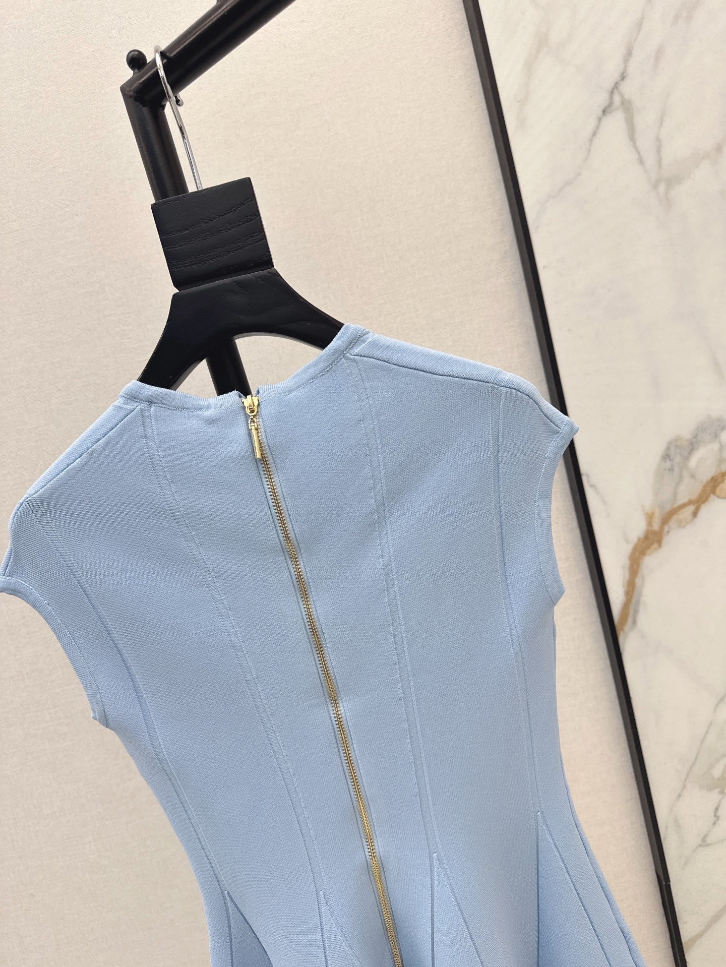 Light Blue Sleeveless V - neck Dress