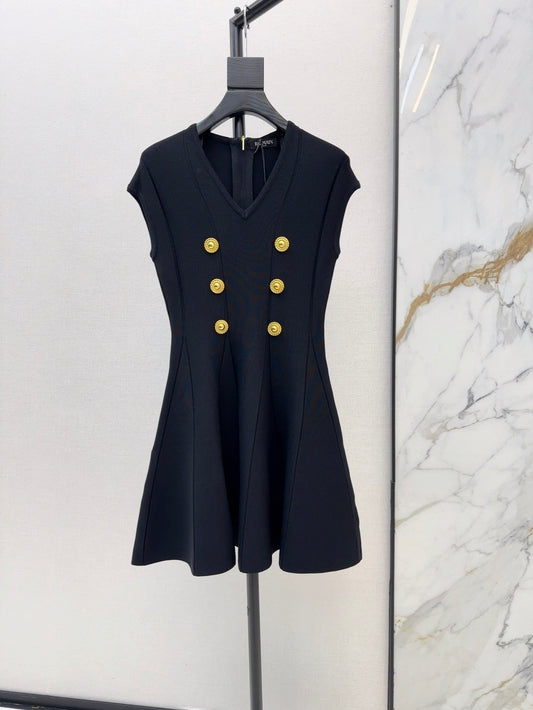 Black Sleeveless V - neck Dress