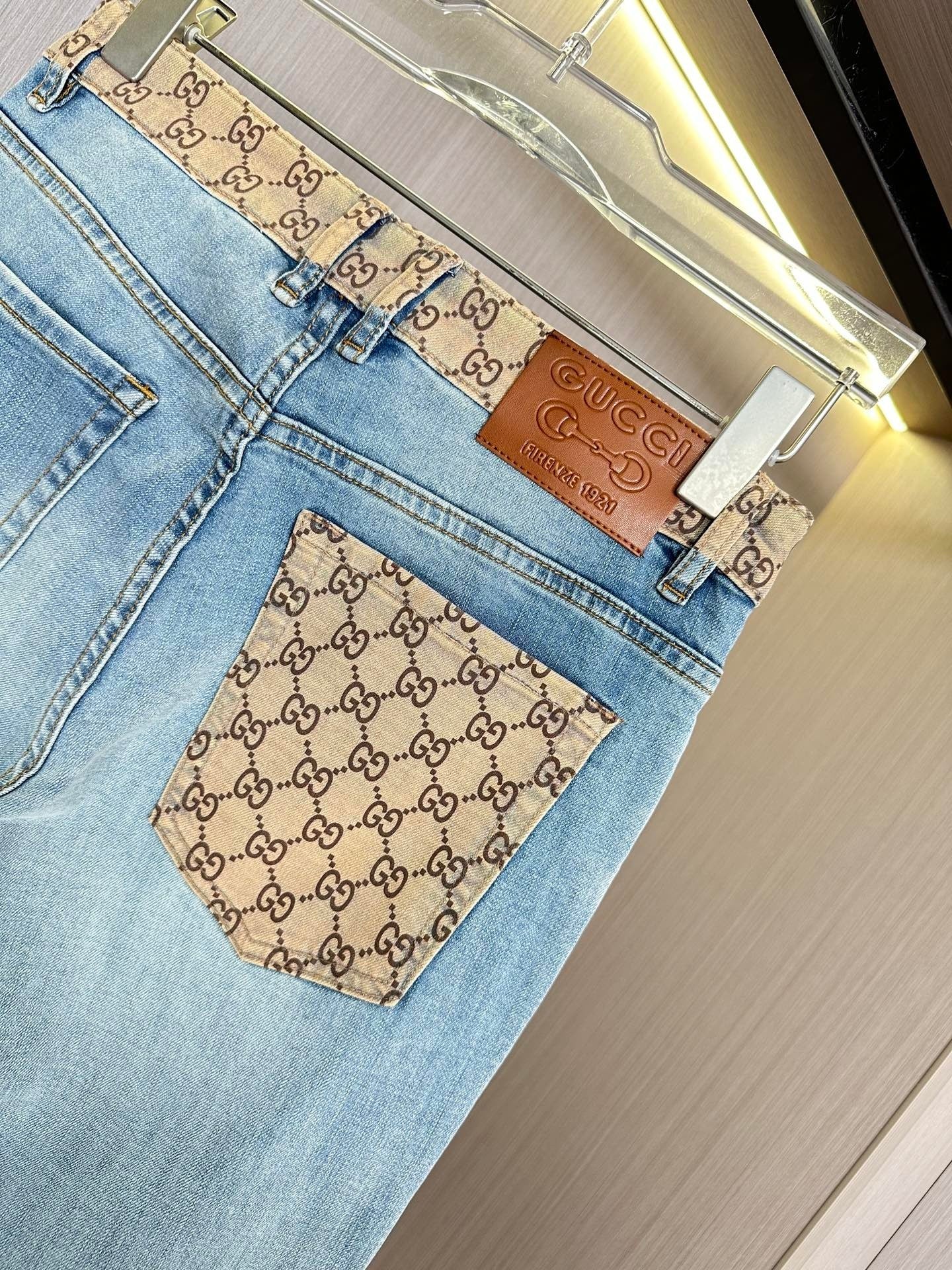 Light blue straight - leg long denim jeans