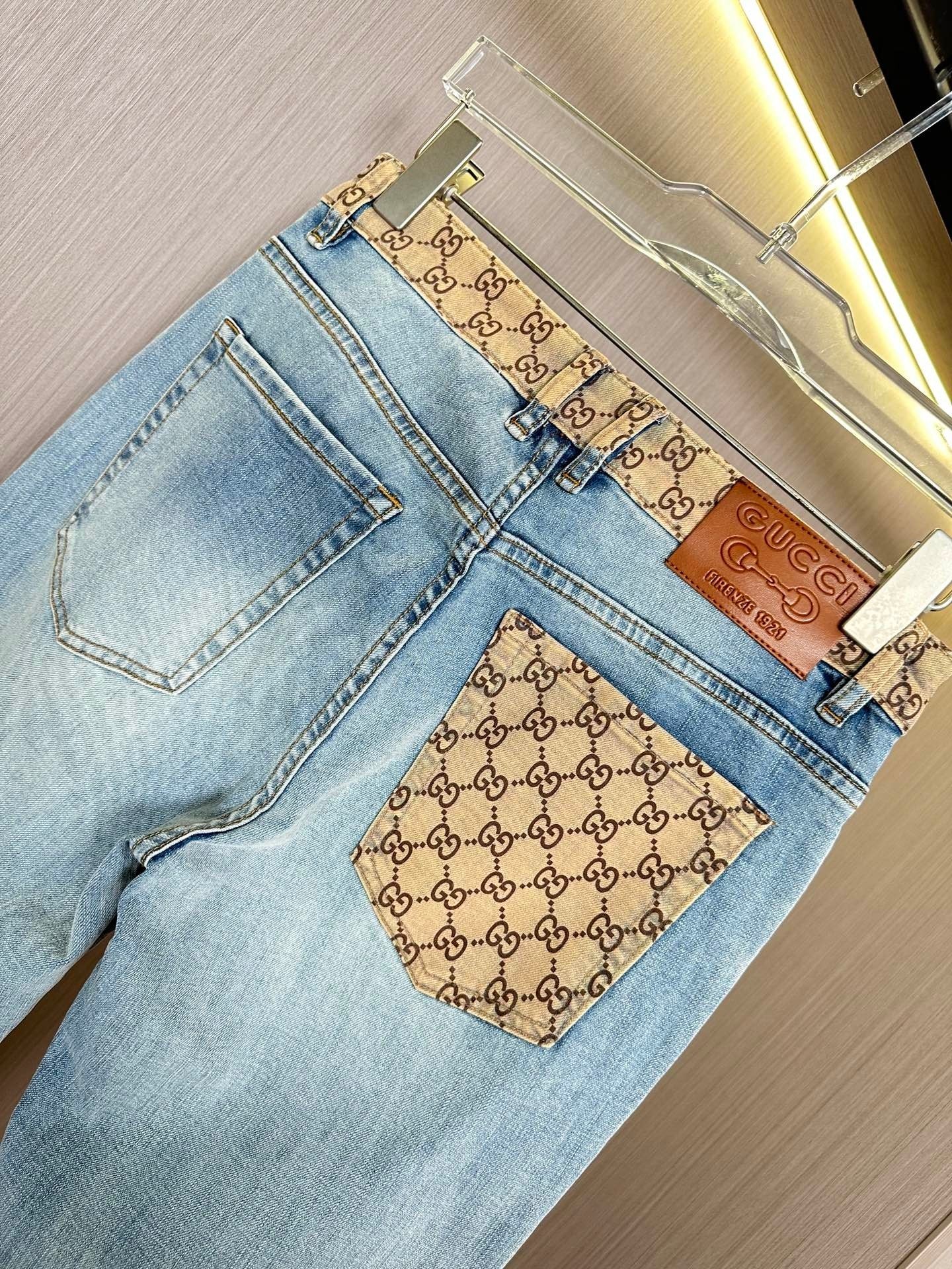 Light blue straight - leg long denim jeans