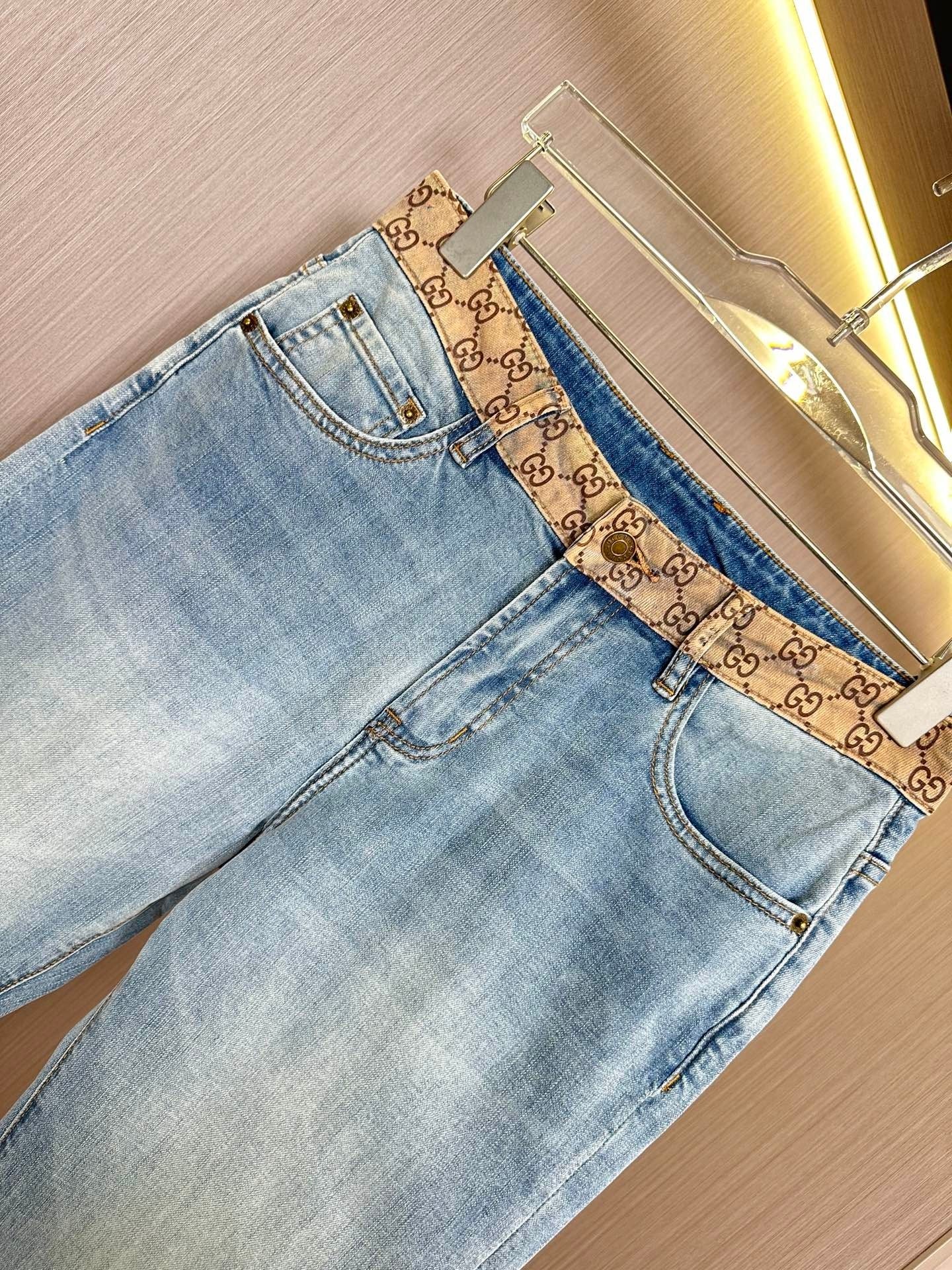 Light blue straight - leg long denim jeans