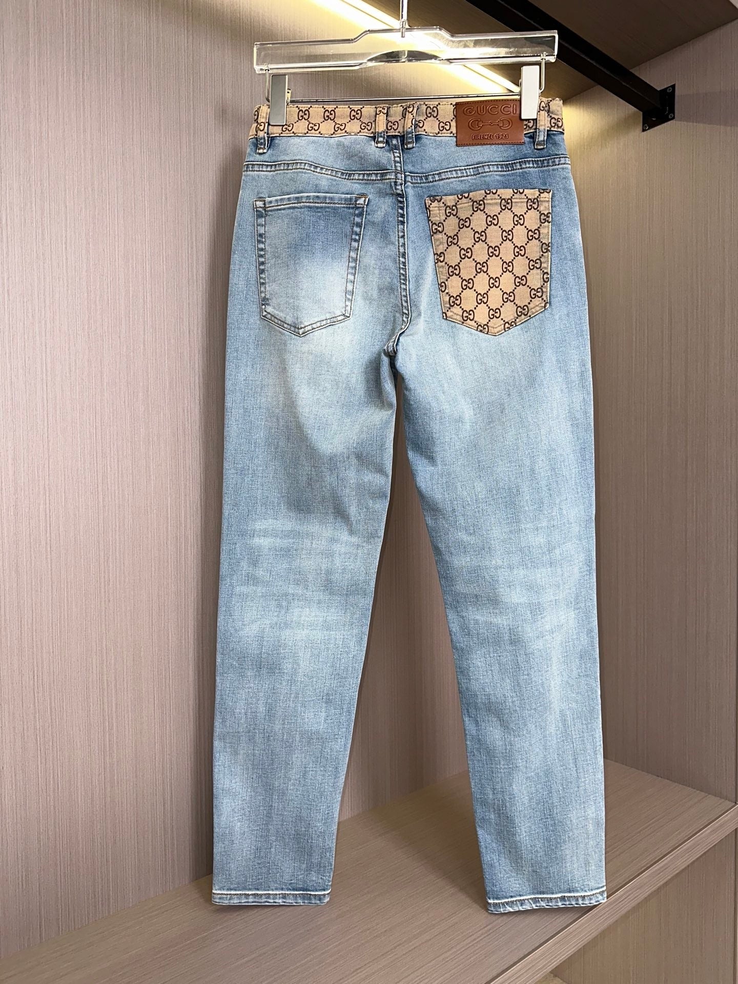Light blue straight - leg long denim jeans
