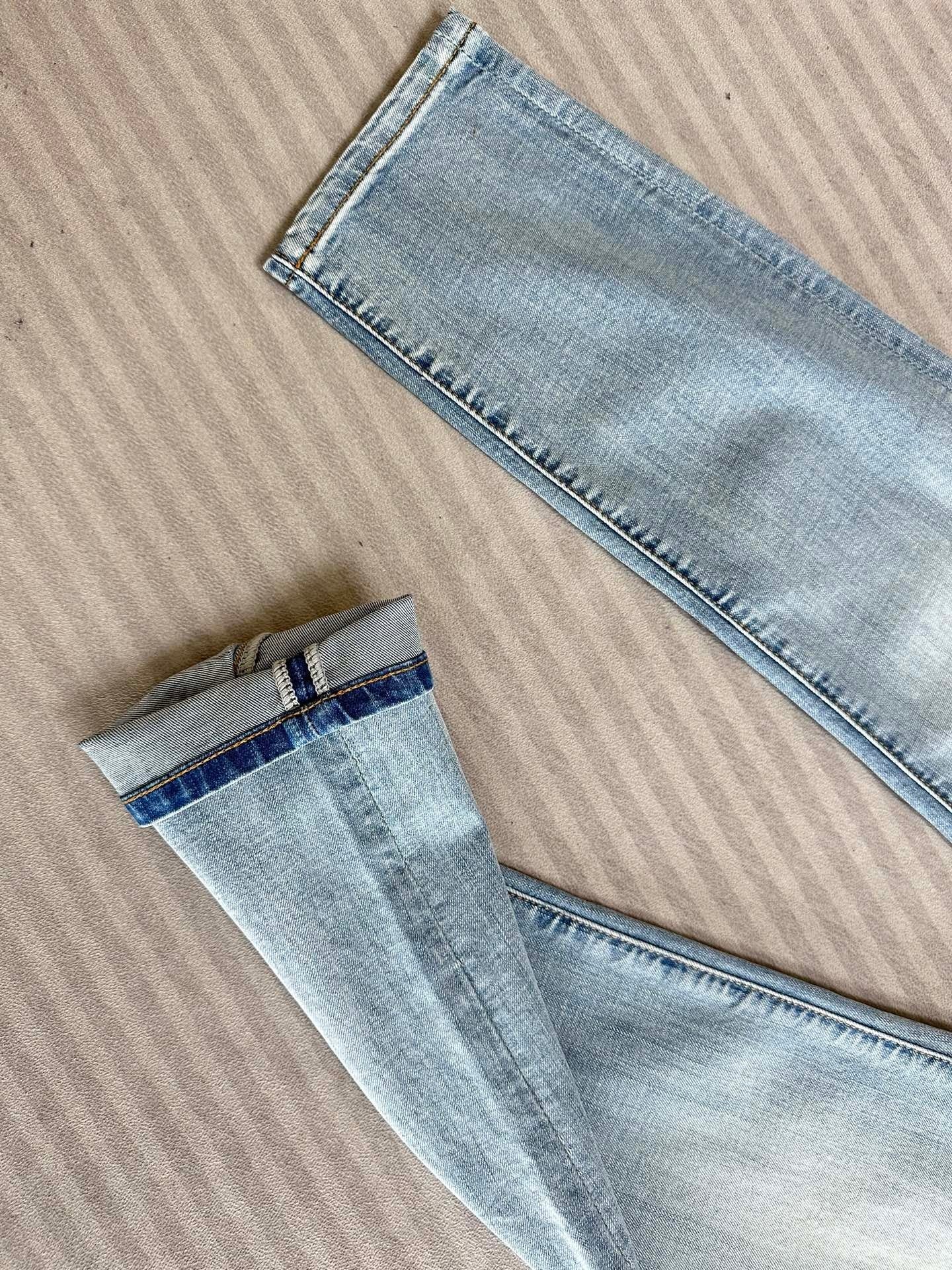 Light blue straight - leg long denim jeans