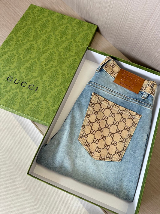 Light blue straight - leg long denim jeans