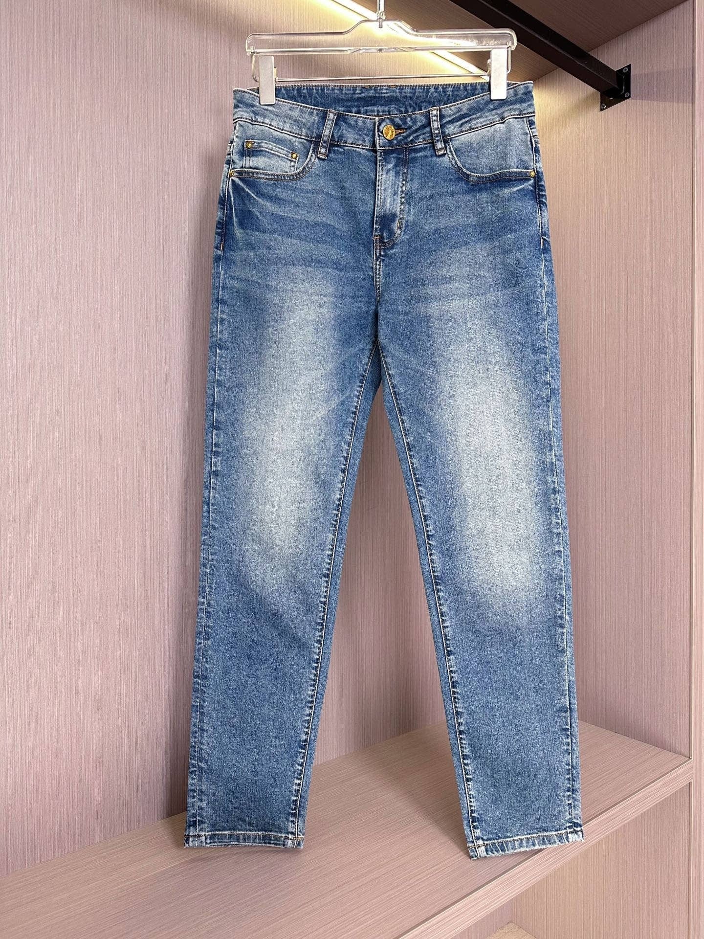 Blue Denim Jeans with Checkered Pocket Detail