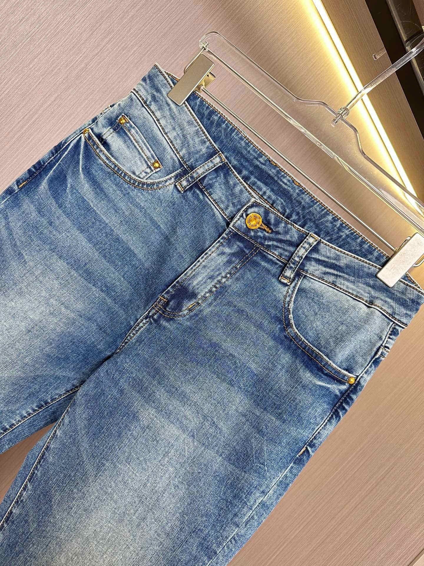 Blue Denim Jeans with Checkered Pocket Detail