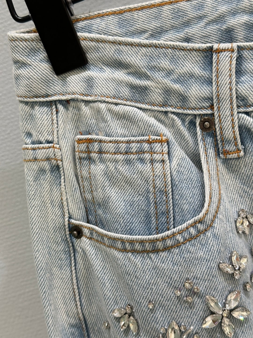 Beaded Straight Wide - leg Jeans