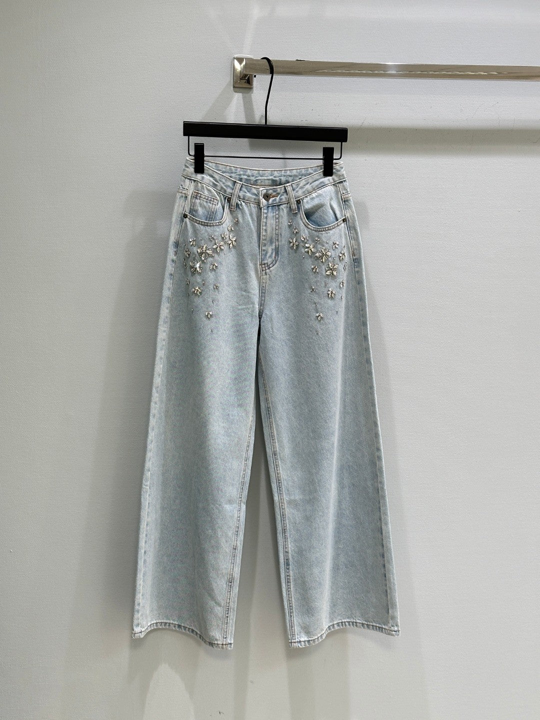 Beaded Straight Wide - leg Jeans