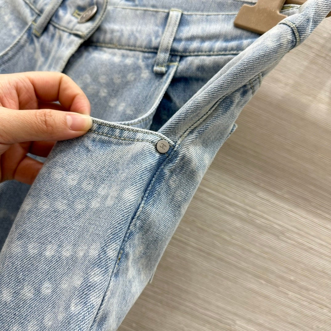 Printed Chain - Detail Wide - leg Jeans