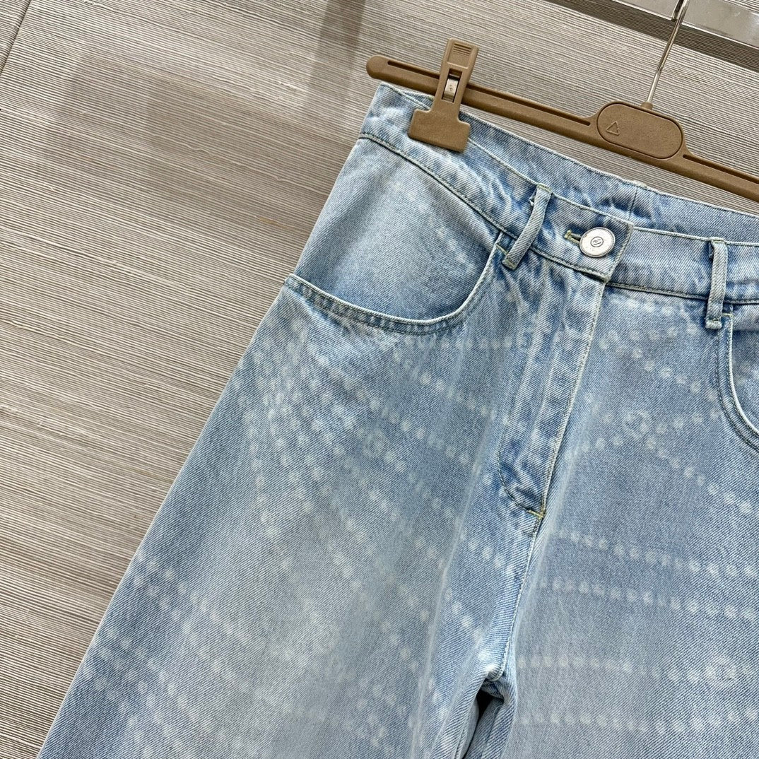 Printed Chain - Detail Wide - leg Jeans