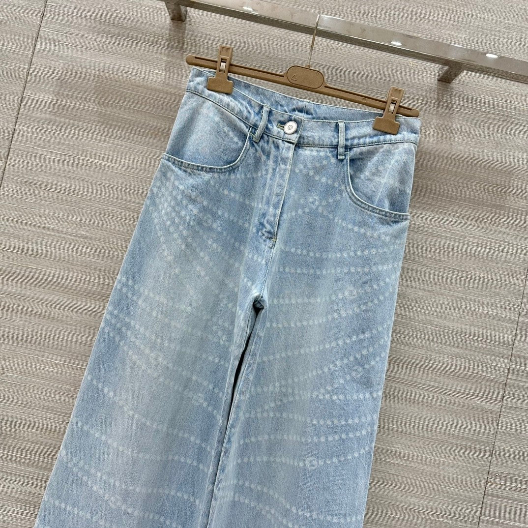 Printed Chain - Detail Wide - leg Jeans