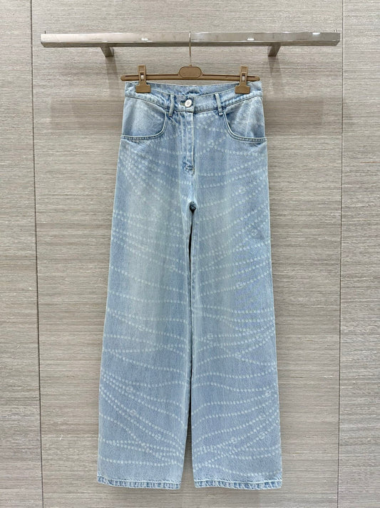 Printed Chain - Detail Wide - leg Jeans