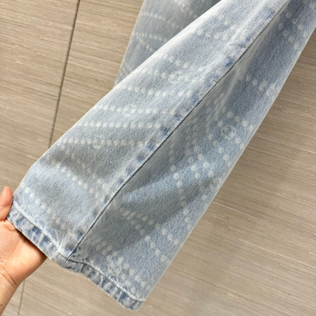 Printed Chain - Detail Wide - leg Jeans