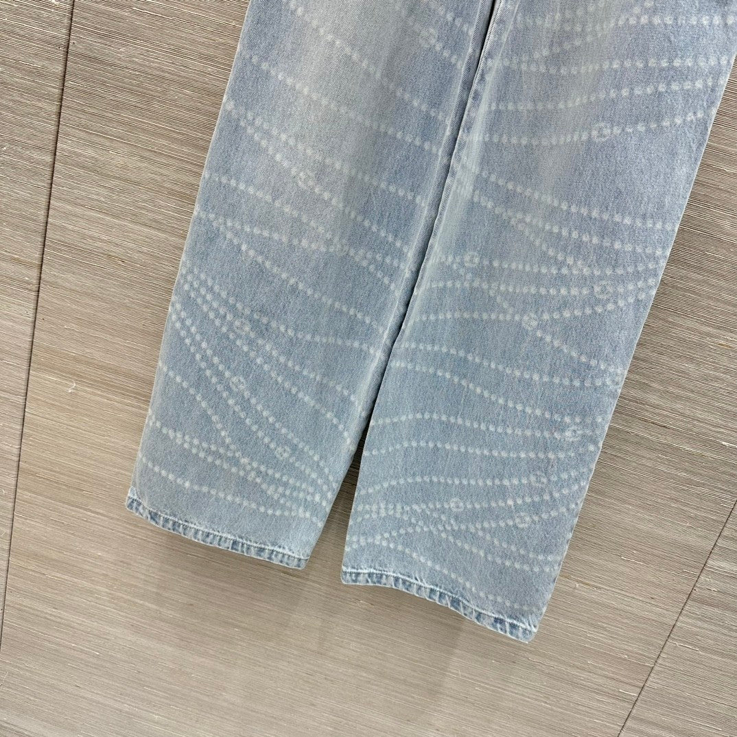 Printed Chain - Detail Wide - leg Jeans