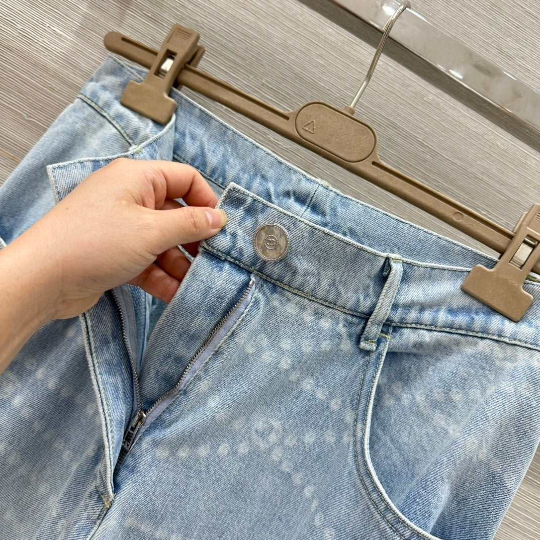 Printed Chain - Detail Wide - leg Jeans