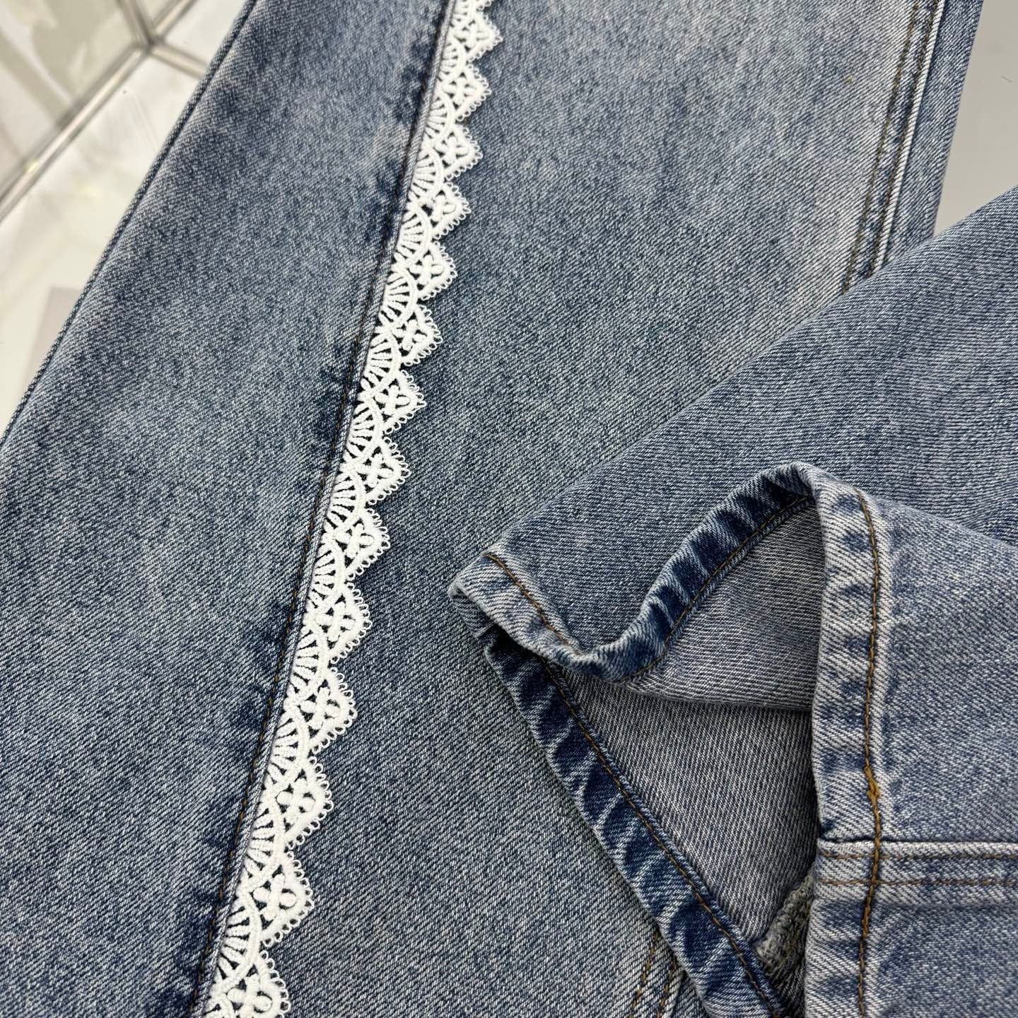 Straight - leg Jeans with Lace Trim