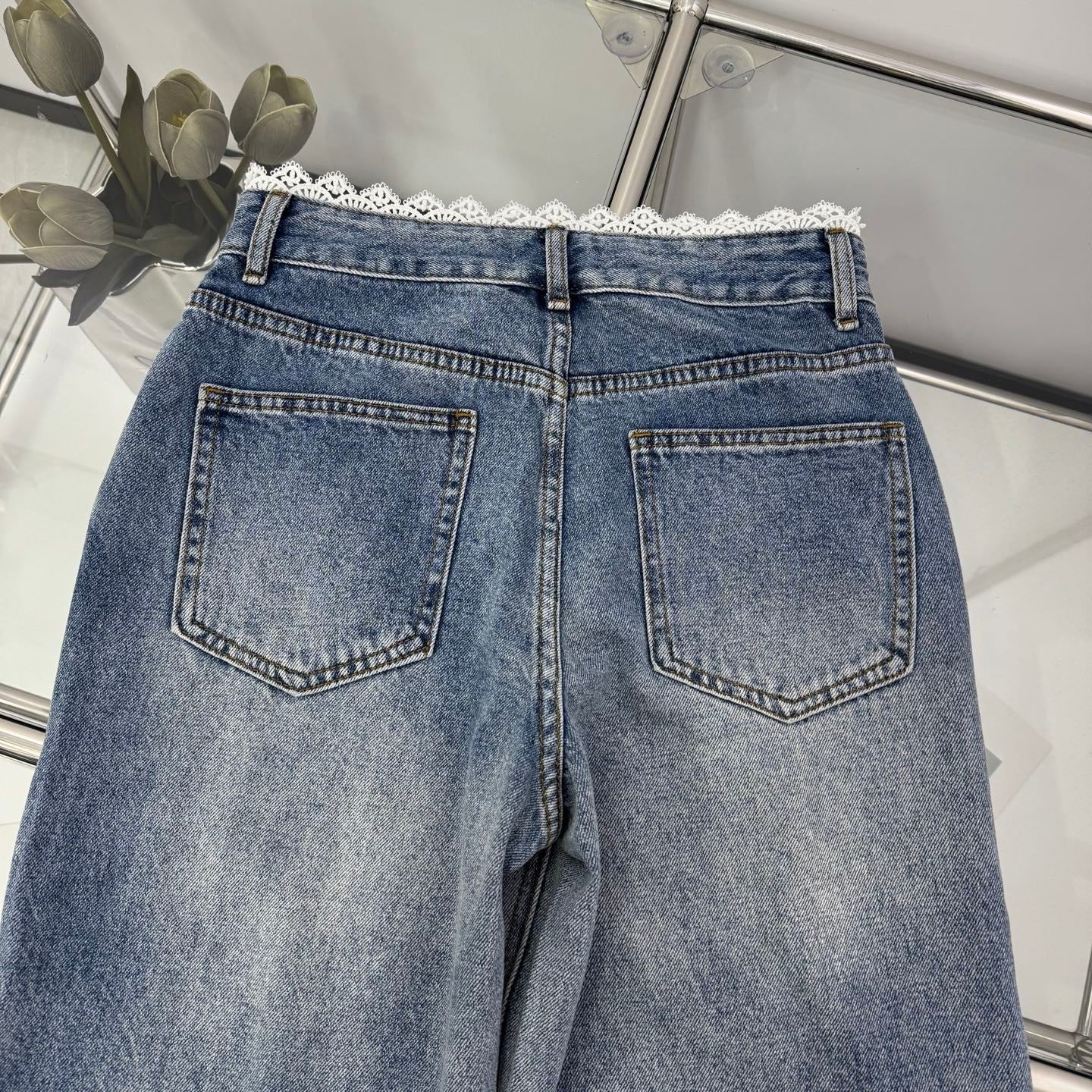 Straight - leg Jeans with Lace Trim