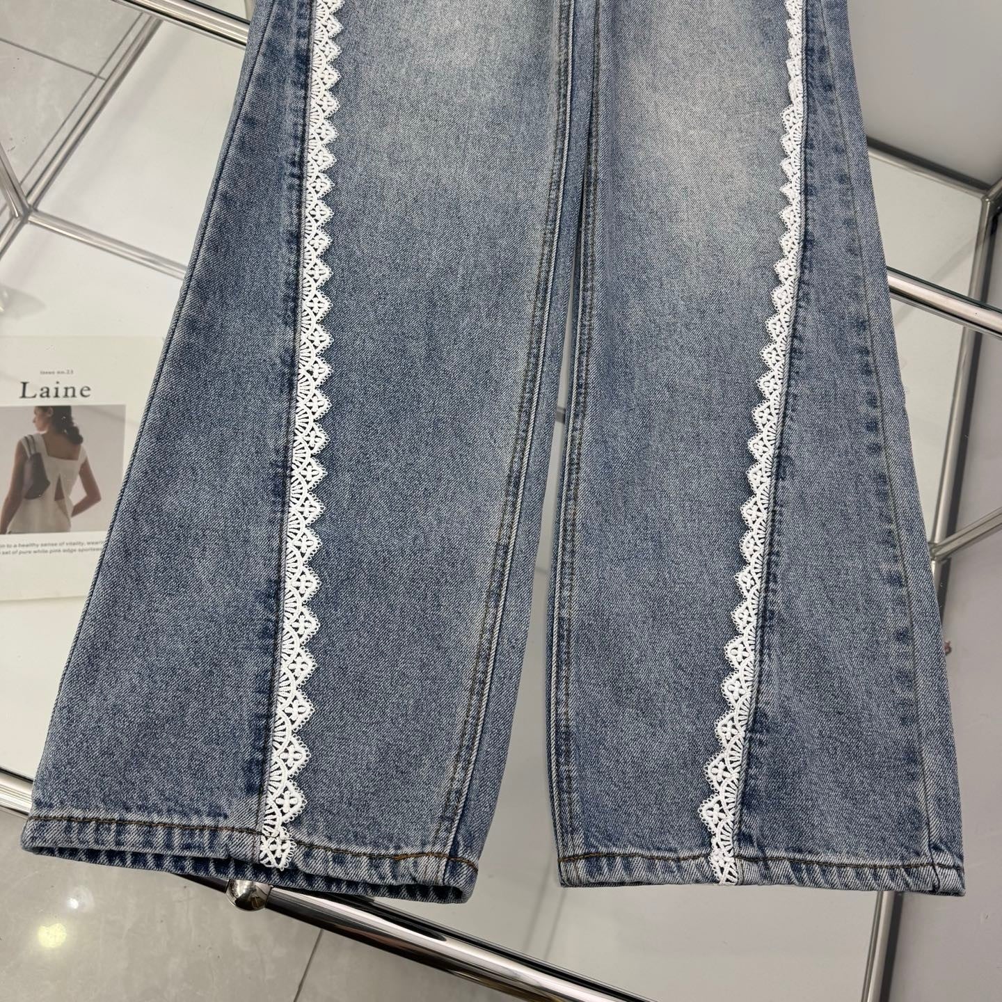 Straight - leg Jeans with Lace Trim