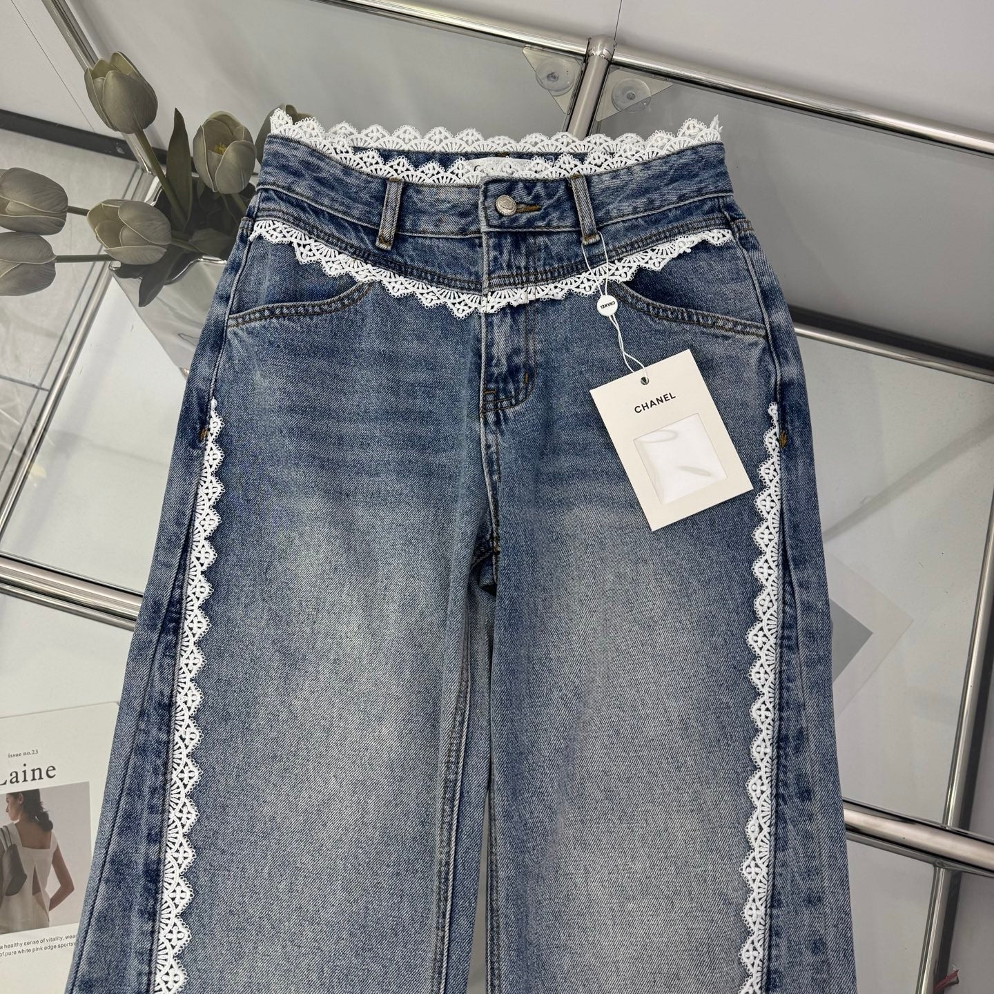 Straight - leg Jeans with Lace Trim