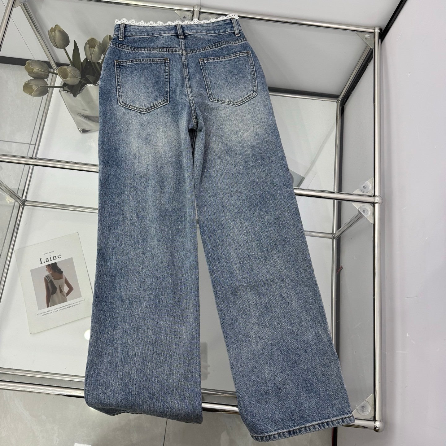 Straight - leg Jeans with Lace Trim