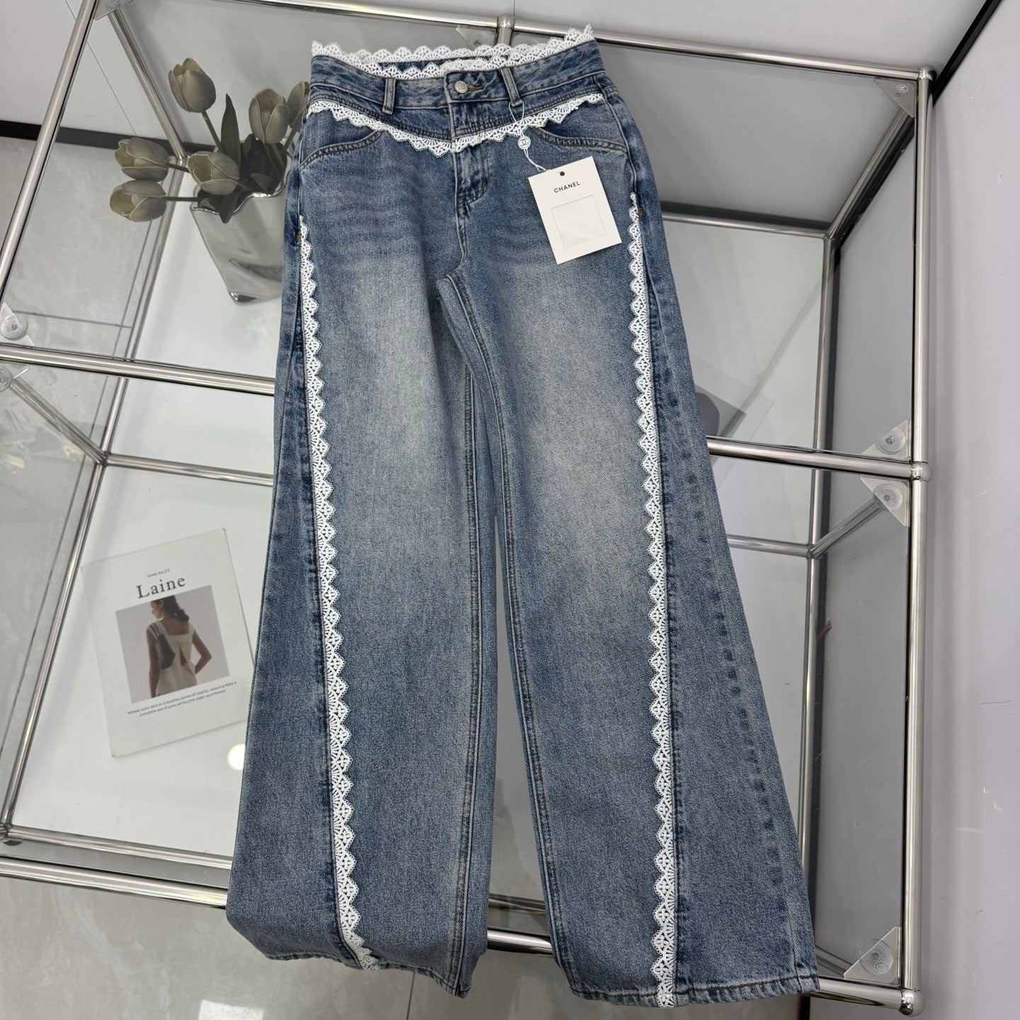 Straight - leg Jeans with Lace Trim