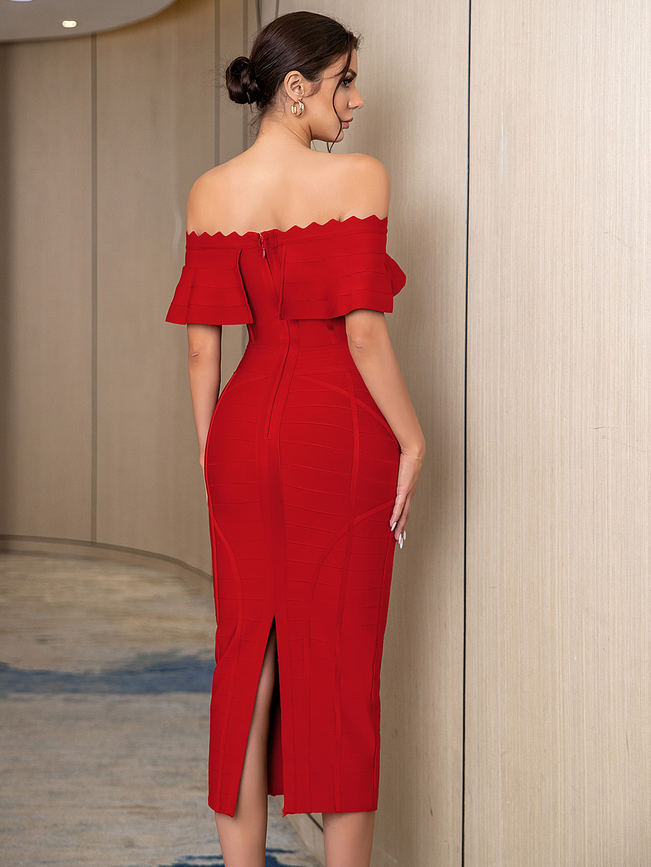 Off - shoulder Red Bandage Dress: Elegance and Allure